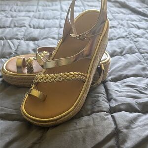 AEROSOLES Gold Espadrille Sandals with Braided Straps